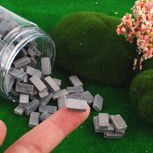 Woohome 350 PCS Gray Mini Wall Bricks, Miniature Figurine Model Brick Building Set with Scraper for Fairy Garden