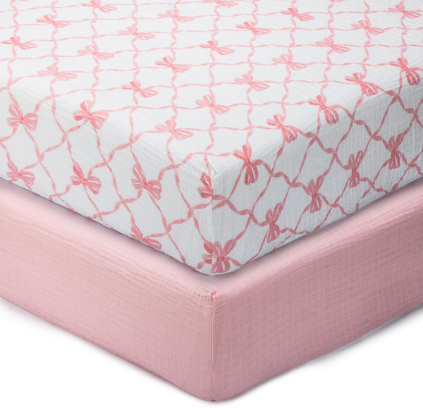 LollyBanks Muslin Crib Sheets 2 Pack, Soft and Breathable 100% Cotton Crib