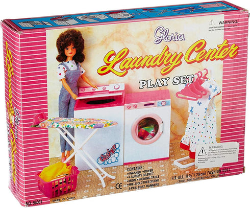 Ivory Gloria Dollhouse Furniture - Laundry Room Playset with Iron & Ironing Table