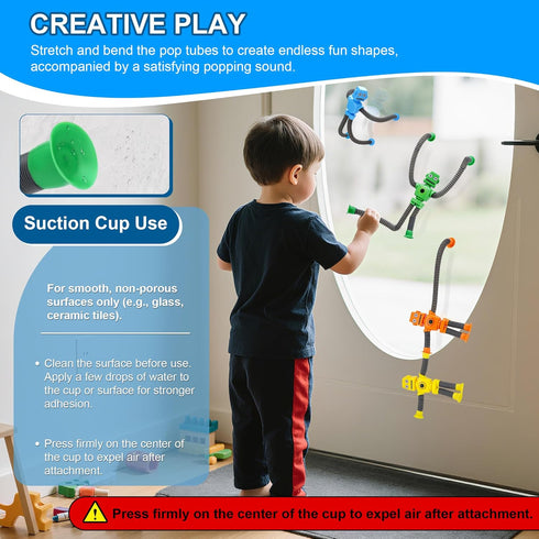 6PCS 3-8, Robot Sensory Pop Tubes Toys for Toddlers Boys Age Suction Cup Stretchy Fidget Toy, Travel Toys, Autism
