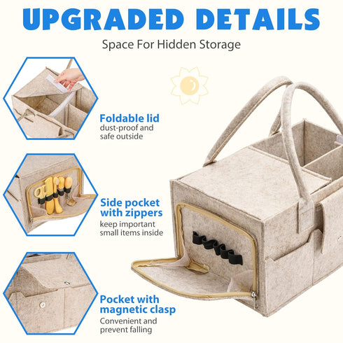 Maliton Diaper Caddy Organizer for Baby Boy Girl - Car Organizer with Handles and Lid for Newborn Essentials