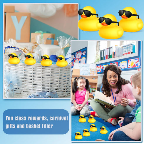 100 Chivao Pcs Rubber Ducks with Sunglasses in Bulk Mini Yellow Rubber Duck Gifts Squeak Bath Float Bathtub Toys