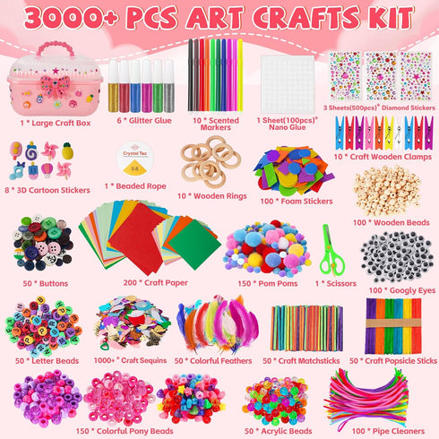 VERYHDSN Kids-3000+ 4 5 6 7 8 9 10 11 12, 25+Types Set, Arts and Crafts Supplies for Pcs DIY Arts & Craft Kit for Boys