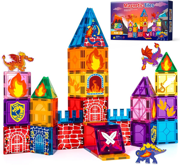 SHXYKZ Dinosaur Magnetic Tiles, STEM Building Toys for Kids Ages 3-8, 3D Movable
