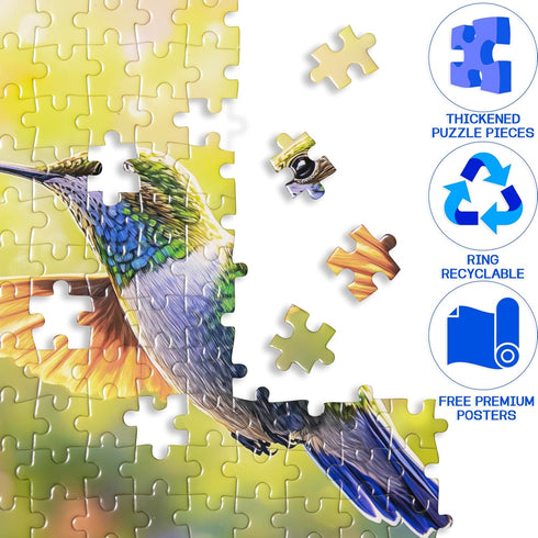 EIYRURU 300 Hummingbird 20.5 15 Pieces Puzzle for Adults, Spring Flowers Large Pieces Jigsaw Puzzle for Kids Adults