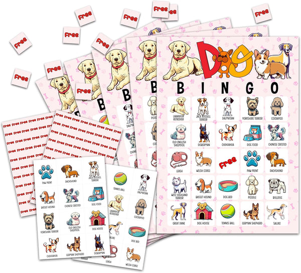 Dog Bingo Card Game, Puppy Bingo for Adults, 24 Players Bingo Game for Dog Party Supplies & Decorations