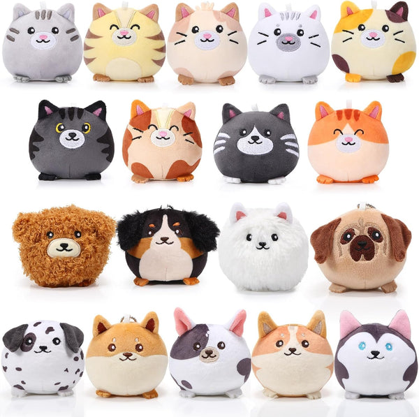 Halloscume 18 Pcs Mini Stuffed Animals Bulk Small Plush Cat Puppy 3.15