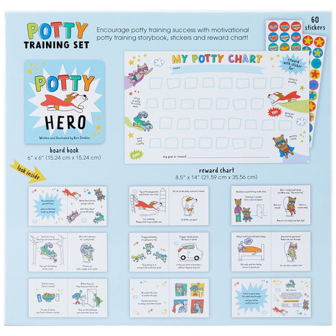BTBB-24938 Set 4pcs C.R. Gibson Hero Board Book, Wall Reward Chart, and Sticker Potty Training Supplies for Toddlers