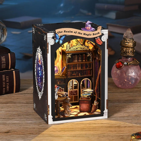 Reenovan 3D Book Nook Kit, DIY Dollhouse Miniature House with LED Bookshelf Decor Home Decor, Wooden Puzzle Craft