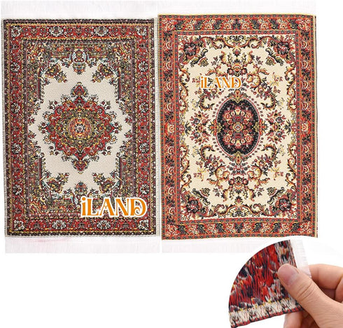 iLAND Miniature Dollhouse Accessories - Carpet for 1/12 Scale Dolls, Woven Rugs 6” x 3.8” (2pcs Fragrance)