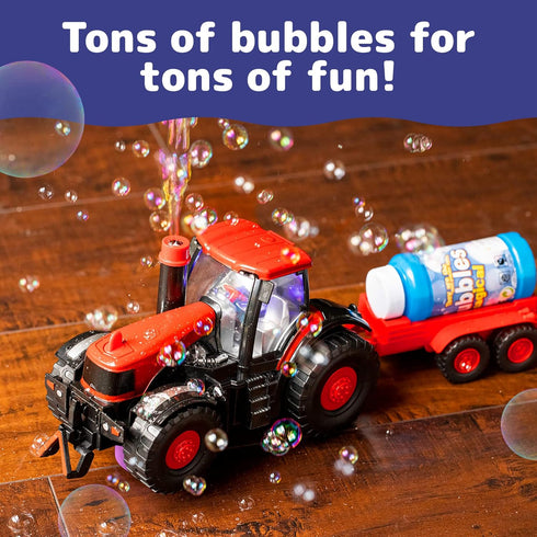 Prextex Bump & Go Bubble Blowing Farm Tractor Toy Truck with Lights and Sounds - Kids Tractor Toys for 2 to 3+ Years
