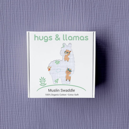 hugs & llamas 100% Organic Cotton Muslin Swaddle Blankets, Extra Soft Unisex Swaddles for Newborns, 47” x 47” (Fancy