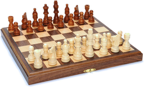 Foldable Wood Travel Chess Set - WE Games 11.5 in Walnut Board
