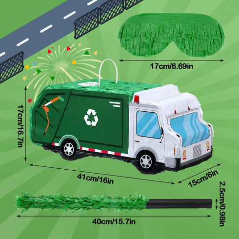 Seenelling 3D Garbage Truck Piata Trash Truck Birthday Decorations with a Blindfold and Bat for Kids Girls Boys Gift