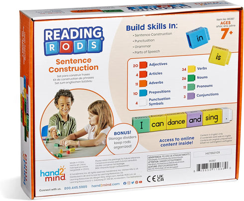 hand2mind Reading Rods, Sentence Construction for Kids, Parts of Speech Linking Cubes, Reading Tools