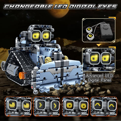 Set- 5 1 Elephant/Bulldozer/Tank/Tracked 12+ HiWEEGO Changeable LED Eyes Robot Building in Remote & App-Controlled