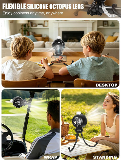 Generic 3 Stroller Fan for Baby, Auto Oscillating Fan, Stroller Fan Clip On for Baby with LED Display & Night Light
