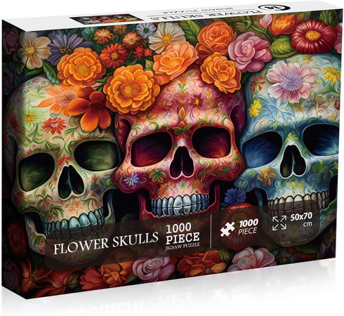 Day of The Dead Sugar Skull Puzzles for Adults 1000 Pieces, Halloween Flower Skeleton Puzzle