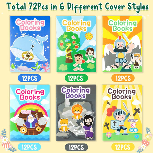 72Pcs Zainpe Christian Bible Stories Coloring Books for Kids Easter DIY Art Drawing Book with Jesus Noah's Ark Crosses