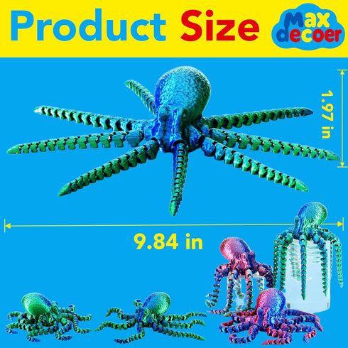 Maxdecoer 3D Articulated Printed Octopus Figure, Flexible Poseable Sea Creature, Desk Decor Fidget Toy, Collectible