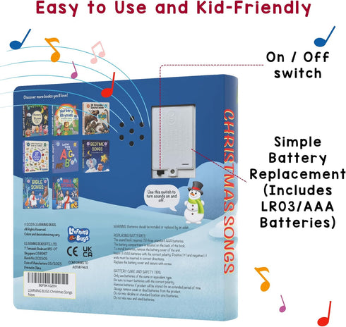 15 28-Button 1-3 LEARNING BUGS Christmas Songs Sing Along with Festive Holiday Tunes, Musical Book for Toddlers, Music