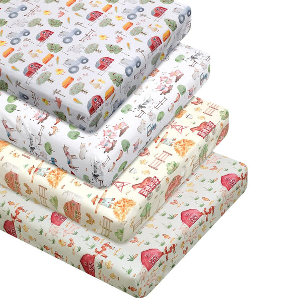 VitalCozy 4 Pcs Farm Animals Crib Sheet Set Newborn Bedding Nursery Baby