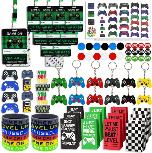 146 Pcs Video Game Party Favors, Gamer Party Favors for Boys - VIP Passes, Lanyards, Bracelets, Keychains, and More