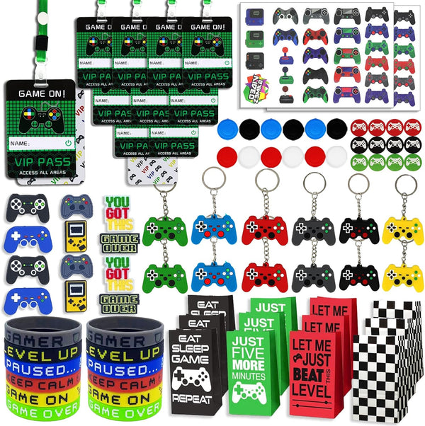146 Pcs Video Game Party Favors, Gamer Party Favors for Boys - VIP Passes, Lanyards, Bracelets, Keychains, and More