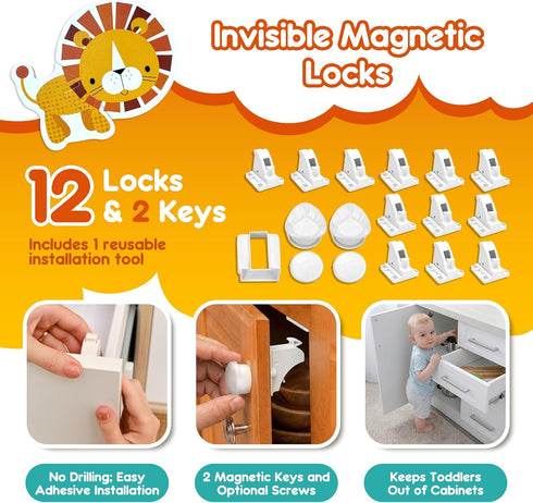 DAPPER CREATIVE 67 Pack Pinch Child Safety Kit - Baby Proofing Essentials | Magnetic Cabinet Locks, Power Point Outlet