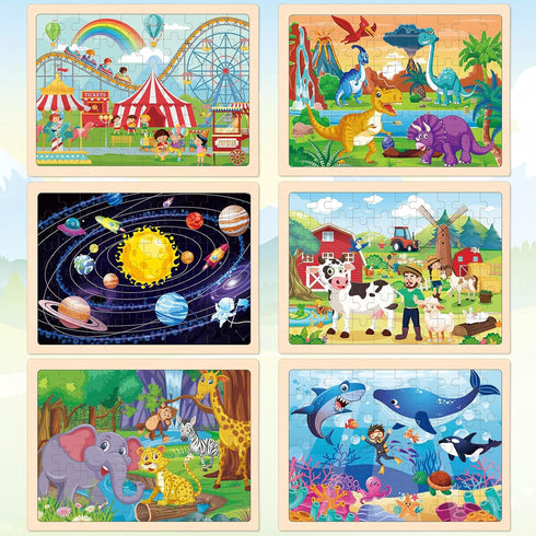 6 Packs 4-6, 60 3-5, 2 3 4 5 6 7 8 Wooden Puzzles for Kids Ages Piece Wood Dinosaur Animals Jigsaw Puzzles for Toddlers