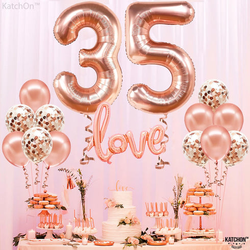 KatchOn Rose Gold 35 Balloon Numbers - 40 Inch Mylar Balloons for 35th Birthday Anniversary Decorations