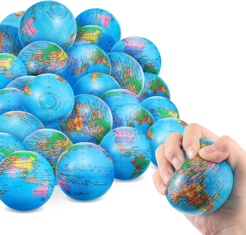 50 Pcs Globe Stress Balls - 3 Inch Mini World Stress Balls for Educational Classroom Party Favors