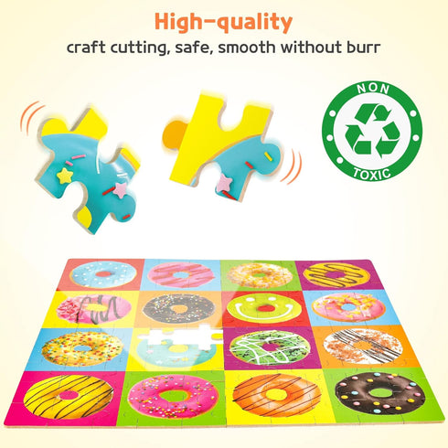 SYNARRY 100 Piece Wooden Puzzles for Kids Ages 4-8, Donuts Jigsaw Puzzle, Educational Toys for Children