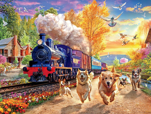 Buffalo Games Angelo Bonito Racing The Train 750 Piece Jigsaw Puzzle for Adults - Finished Size 24.00 x 18.00