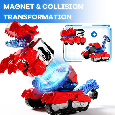 3 4 5 6 7 8 iPlay, iLearn Kids Dinosaur Transforme Robot Toy, Magnetic Construction Trucks Transform into Dinosaurs