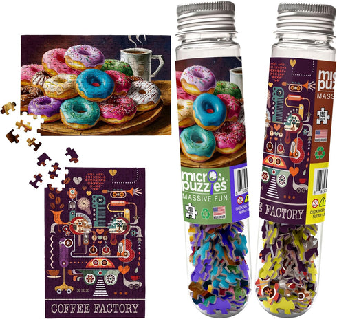 MicroPuzzles “Coffee & Donuts” 2-Pack Mini Puzzles for Adults, 150 Piece, Compact 4” x 6”
