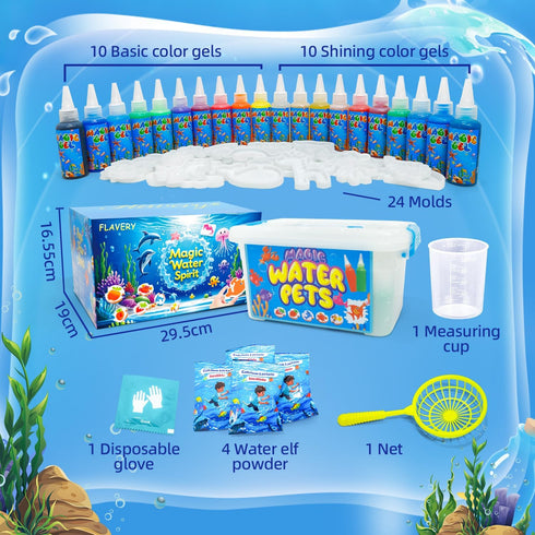 20 24 Set, Flavery Magic Water Elf Toy Kit, Fairy Water Gel Kit with Magic Gels and Shape Molds, Craft for Kids, Aqua