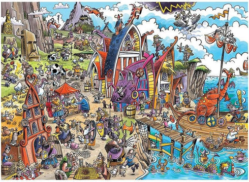 Cobble Hill 1000 Piece Puzzle, DoodleTown: Viking Village, Sample Poster Included