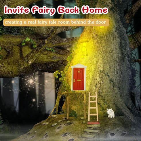 Red Tooth Fairy Door Kit With Accessories - Mini Wooden Festive Set for DIY Craft Activities and Learning Decoration