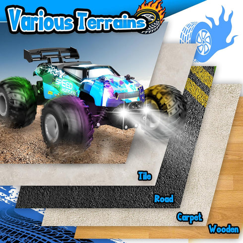 2.4GHz 20KM/H Remote Control Car, All Terrain Remote Control Truck for Boy, Rc Car with Bodylight and Two Rechargeable