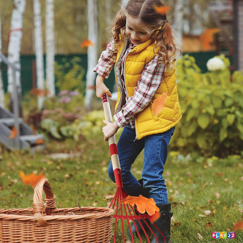 Play22 Set 4-Piece Kids Garden Tool Toy - Shovel, Rake, Hoe, Leaf Rake, Wooden Gardening Tools for Kids Best Outdoor