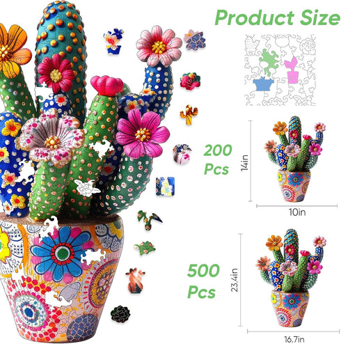 200 10'' 14'' Mys Aurora Mothers Day Puzzles for Adults Cactus Flower Wooden Puzzles, Pieces Unique Shaped Jigsaw