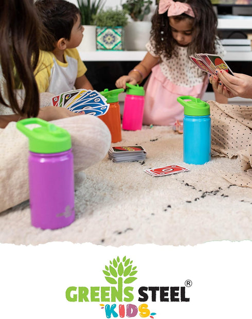 Kids Water Bottle 12oz Pink | Insulated, Double Wall Stainless Steel | Leak Proof with Straw & Handle | Eco Friendly