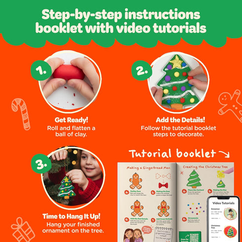 Move2Play, Set 3, 4, 5, 6, 7, 8-12 Crafty Moms, Christmas Craft Kit | Air Dry Clay Kit | Clay Ornament DIY | Christmas