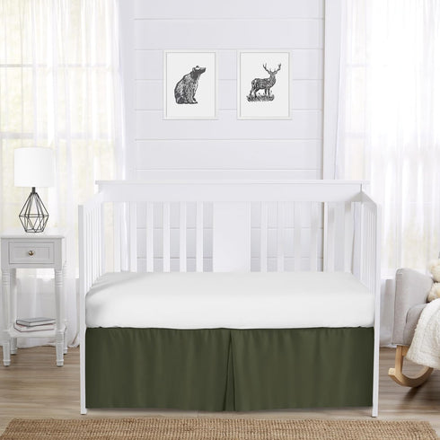 Sweet Jojo Designs Dark Green Boy Baby Crib Bed Skirt Nursery Dust Ruffle - Solid Color Hunter Forest Olive for Rustic