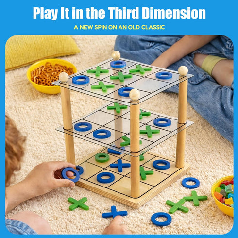 Trozihn 3D Ultimate Wooden Tic Tac Toe Board Game Classic XO Strategy Game for Kids & Adults, Fun Family Table Games