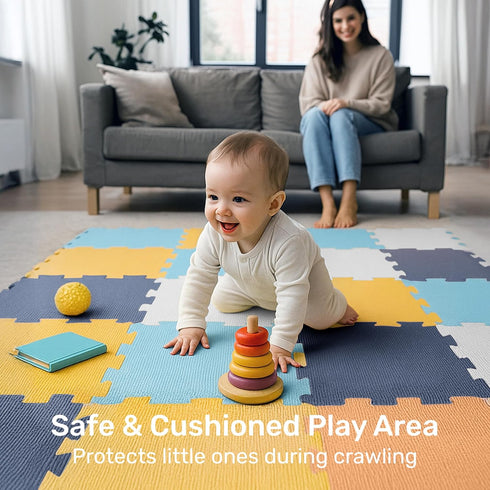'-16 (12" 12") Enovoe Baby Play Mat for Floor - Non-Toxic, Interlocking EVA Foam Mats Pcs - Cushioned Foam Puzzle Floor