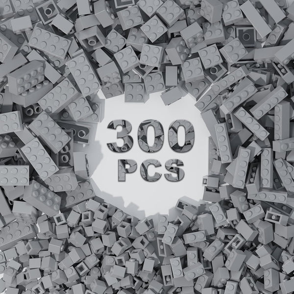 300 Pcs Classic Building Bricks, Light Gray Bulk Bricks, Creative Building Block Toys Compatible with Major Brands for