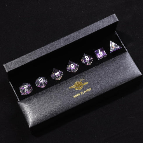 DND Sharp Edge Polyhedral Dice Set, Mini Planet Dice for Dungeons and Dragons, Handmade Peachy Galaxy