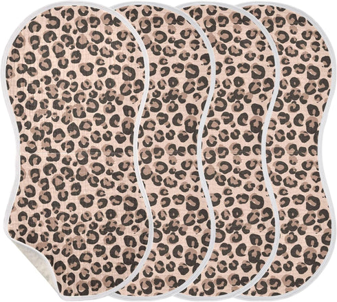 Mazeann 4 Pack Leopard Cheetah Print Burp Cloths Baby Boys Girls Absorbent Soft Cotton Burping Cloths Rags